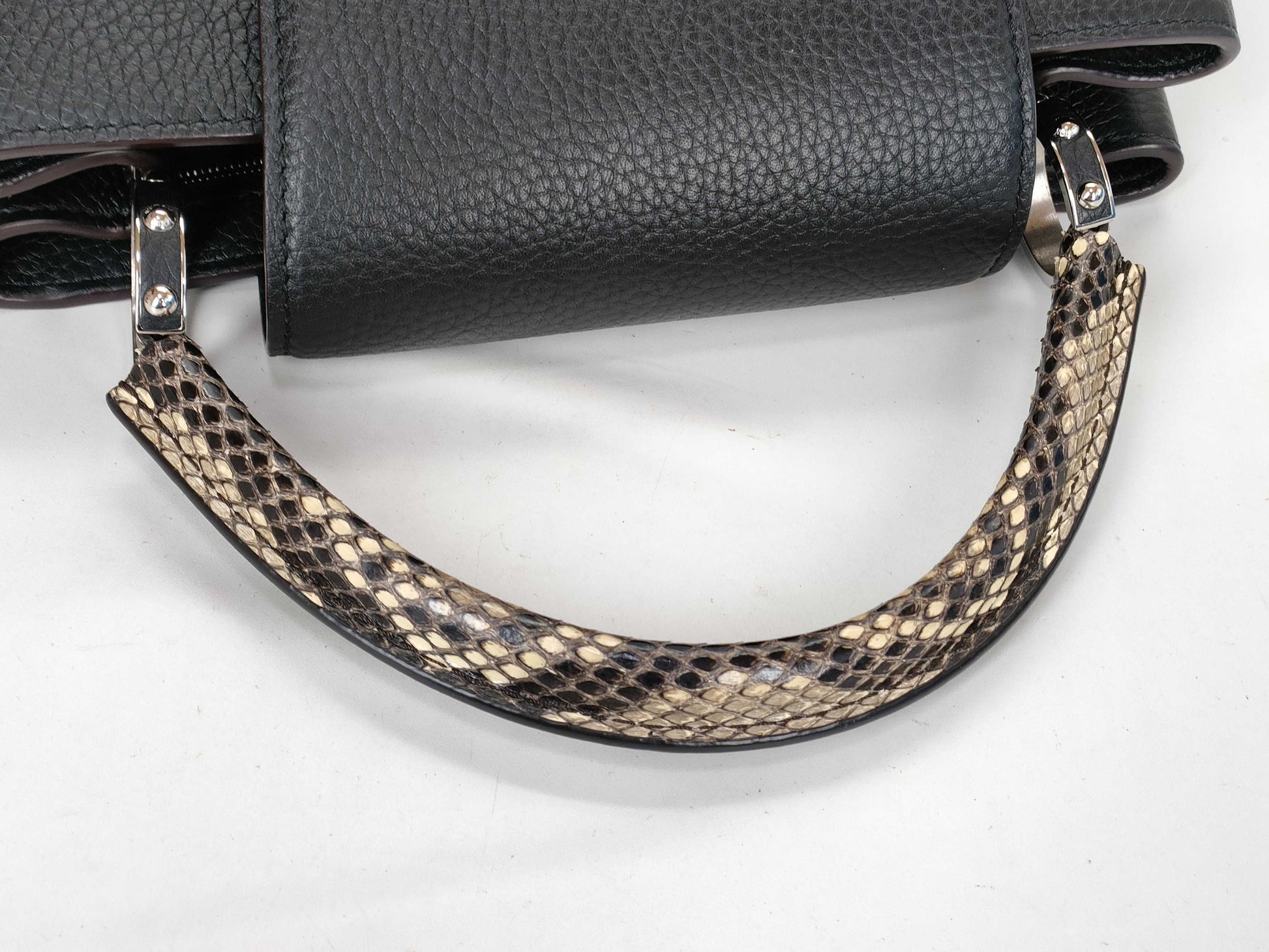 LOUIS VUITTON Capucines MM Black Python Leather Handbag with Silver Hardware N92800 MI3188