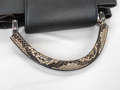 LOUIS VUITTON Capucines MM Black Python Leather Handbag with Silver Hardware N92800 MI3188