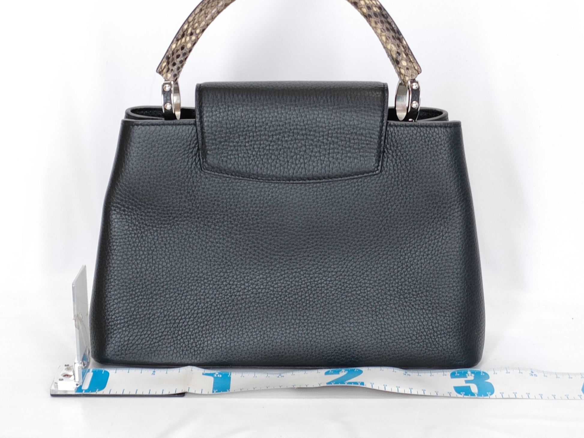 LOUIS VUITTON Capucines MM Black Python Leather Handbag with Silver Hardware N92800 MI3188