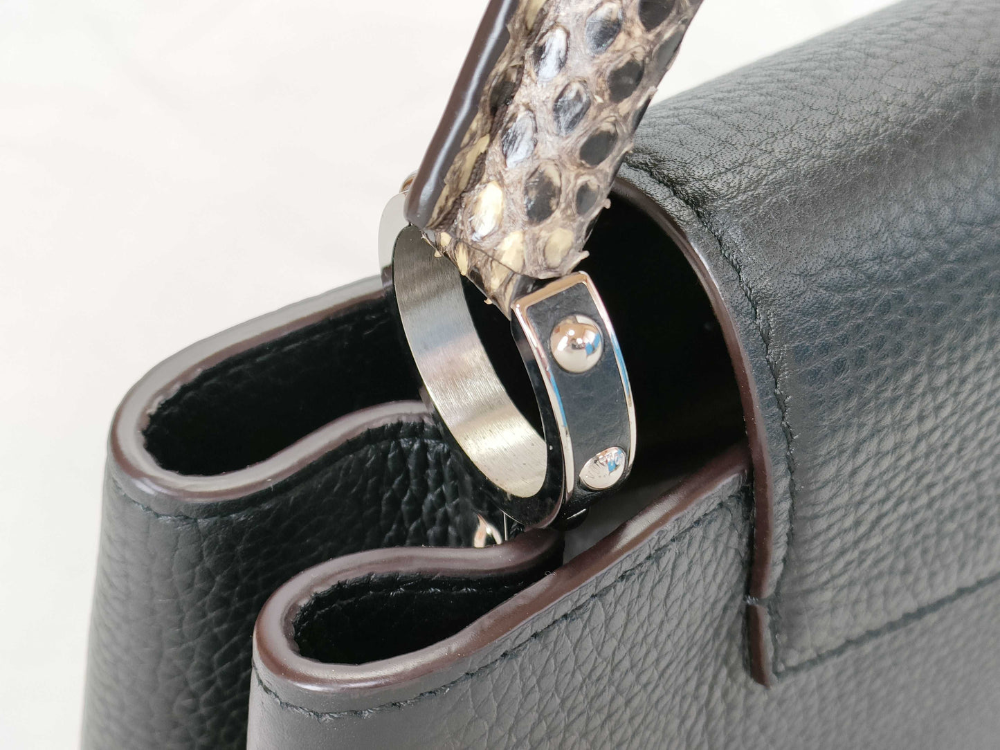 LOUIS VUITTON Capucines MM Black Python Leather Handbag with Silver Hardware N92800 MI3188
