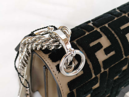 FENDI Zucca Pattern Fendi Canai Small Mini Canai Shoulder Bag with Zucca and Silver Hardware 8M0381 A1ZB F0CBU