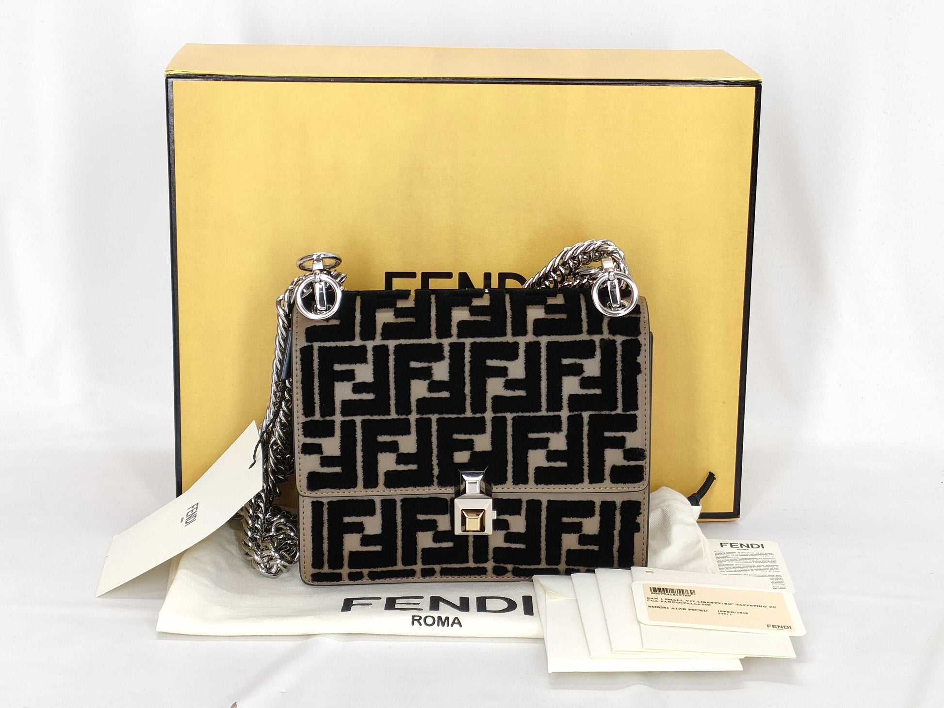 FENDI Zucca Pattern Fendi Canai Small Mini Canai Shoulder Bag with Zucca and Silver Hardware 8M0381 A1ZB F0CBU