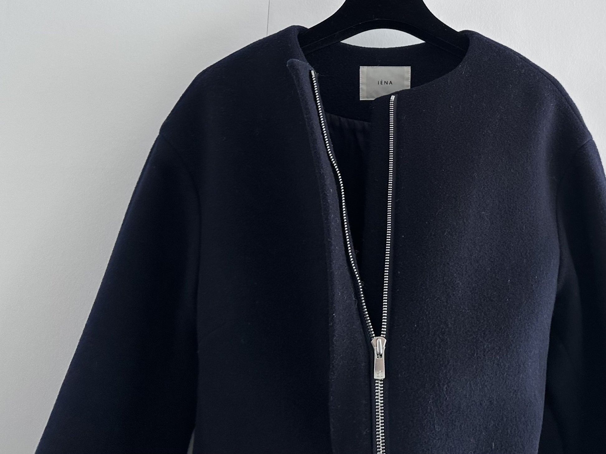 IENA No-Collar Coat, Navy, Size 34