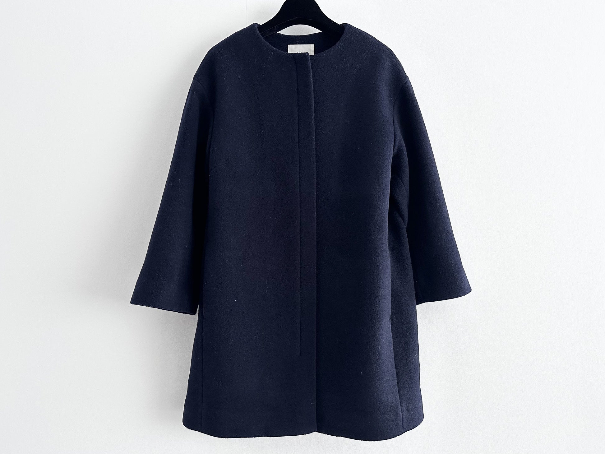 IENA No-Collar Coat, Navy, Size 34