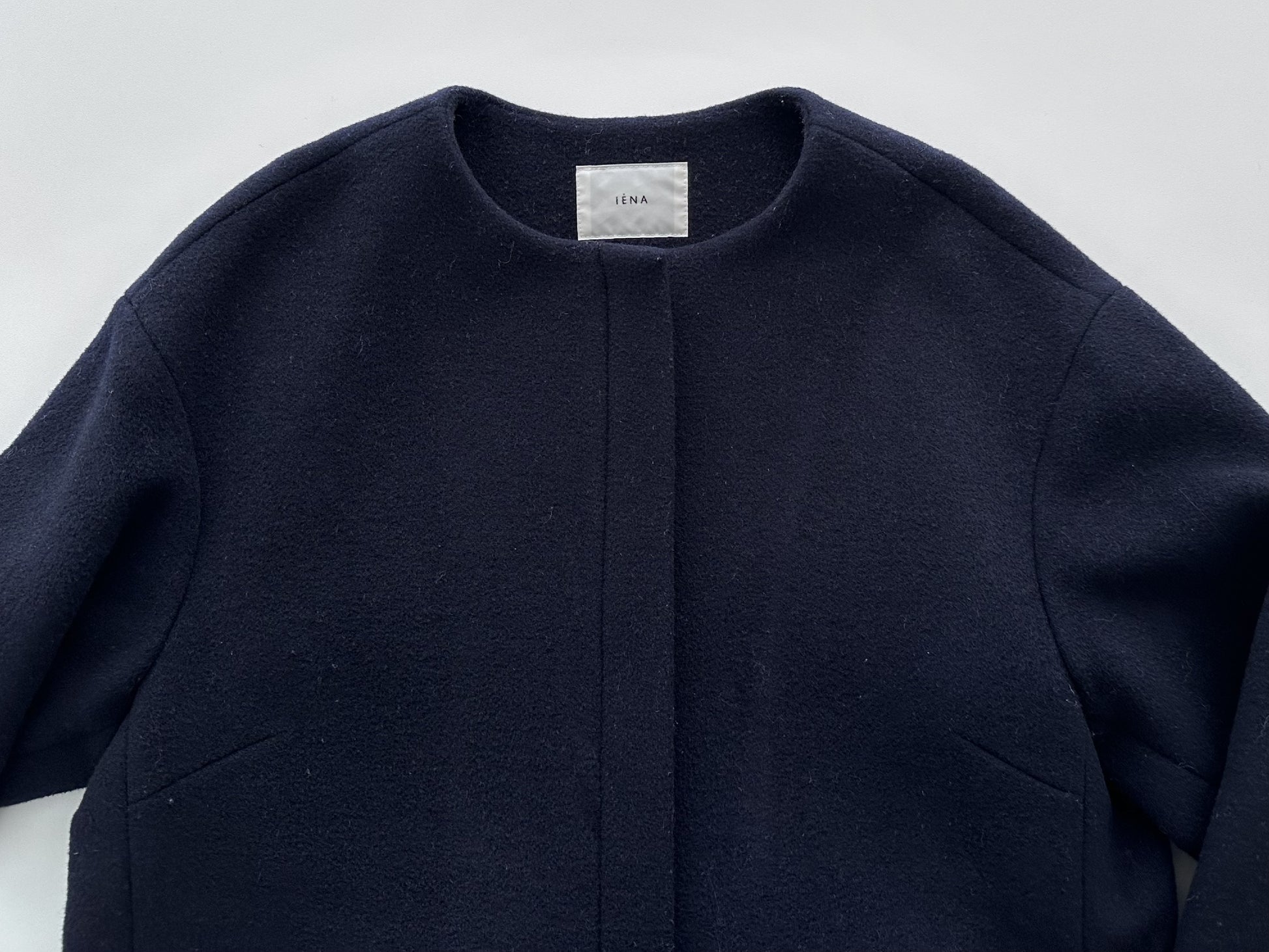 IENA No-Collar Coat, Navy, Size 34