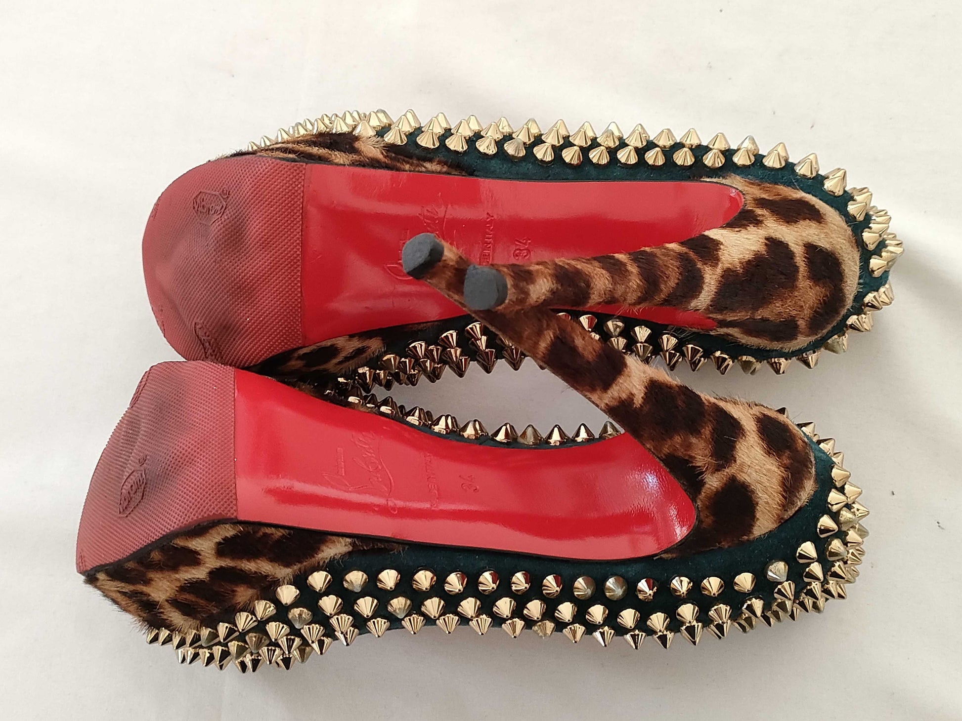 Christian Louboutin open-toe pumps, leopard print, studded pumps