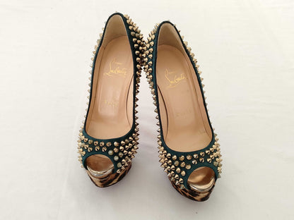 Christian Louboutin open-toe pumps, leopard print, studded pumps