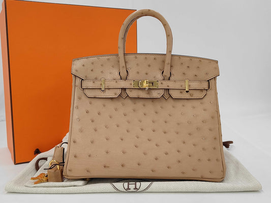 HERMES Hermès Birkin 25 Ostrich Handbag