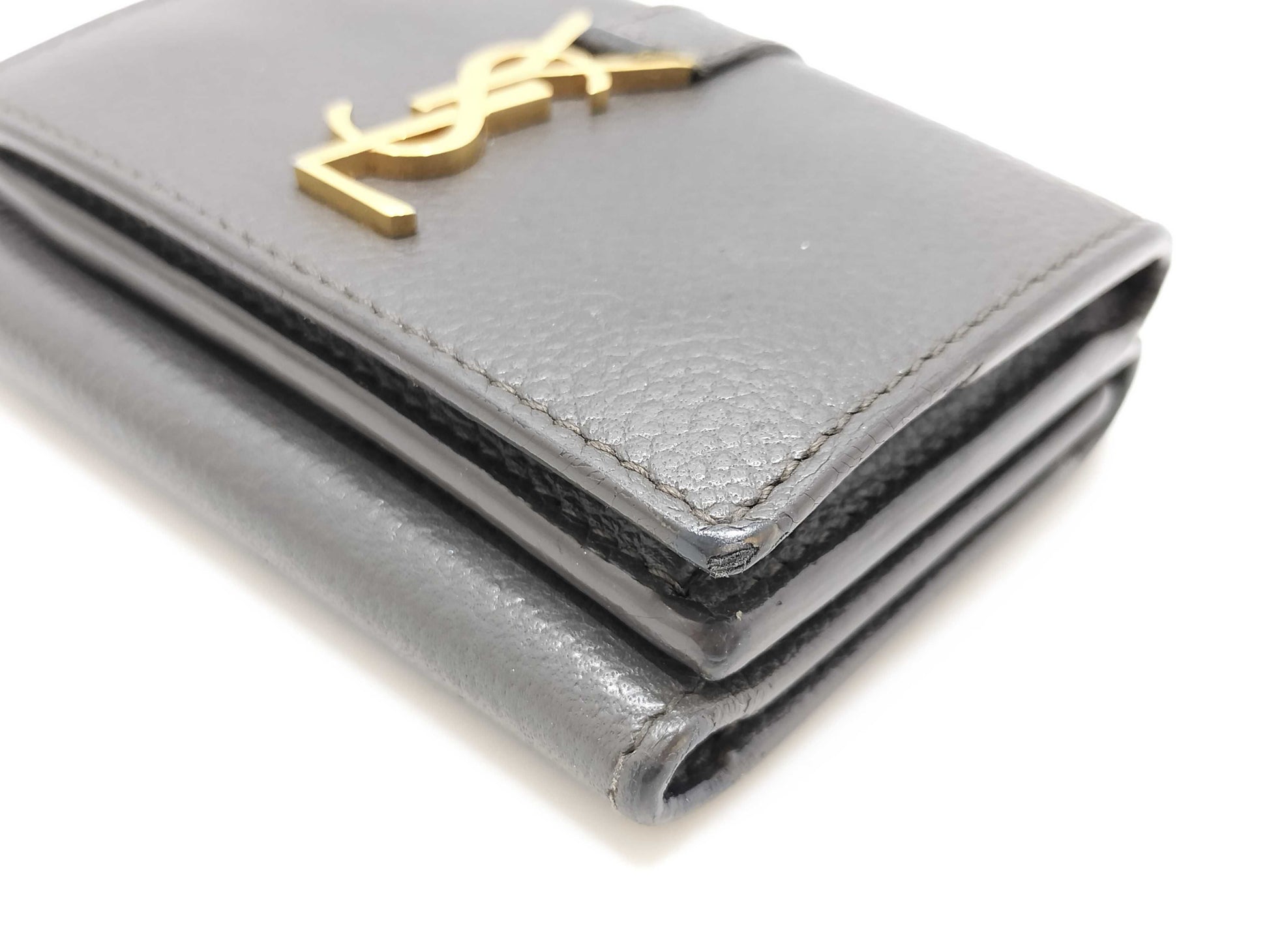 Yves Saint Laurent Logo Leather Tri-fold Wallet