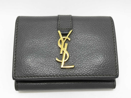 Yves Saint Laurent Logo Leather Tri-fold Wallet
