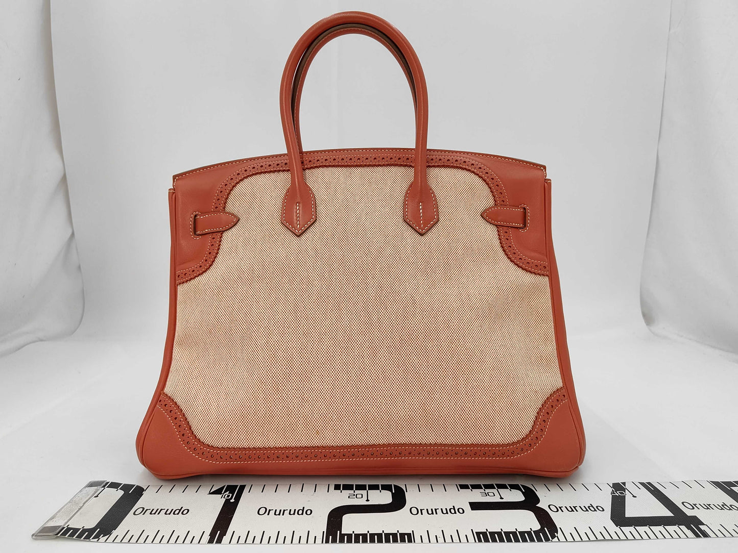 HERMES Sanguine Swift Toile Birkin 35 Gillies Palladium Plated Handbag with R Stamp