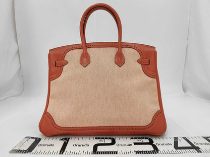 HERMES Sanguine Swift Toile Birkin 35 Gillies Palladium Plated Handbag with R Stamp