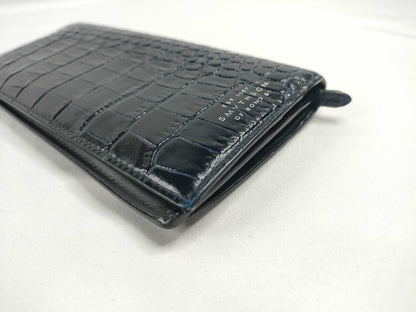 Smythson Crocodile Embossed Bi-fold Long Wallet