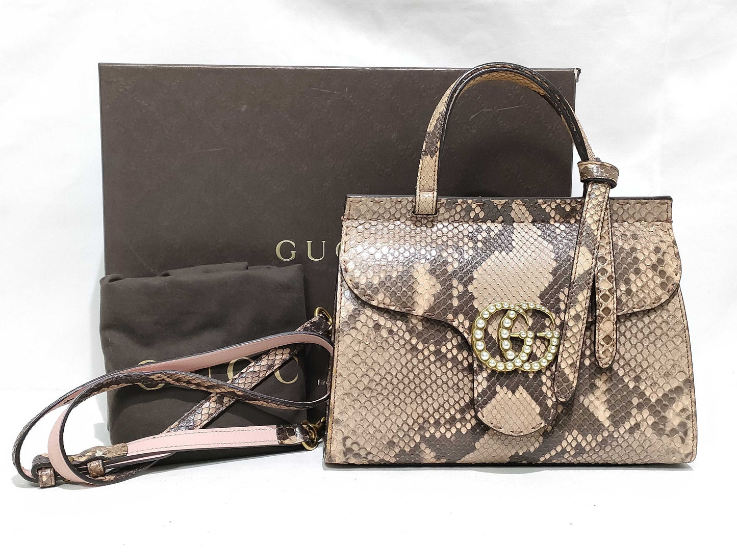 GUCCI Gucci Python GG Marmont Shoulder Bag Handbag