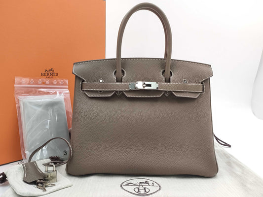 HERMES Birkin 30 Togo Etoupe Silver Hardware U Stamp Handbag