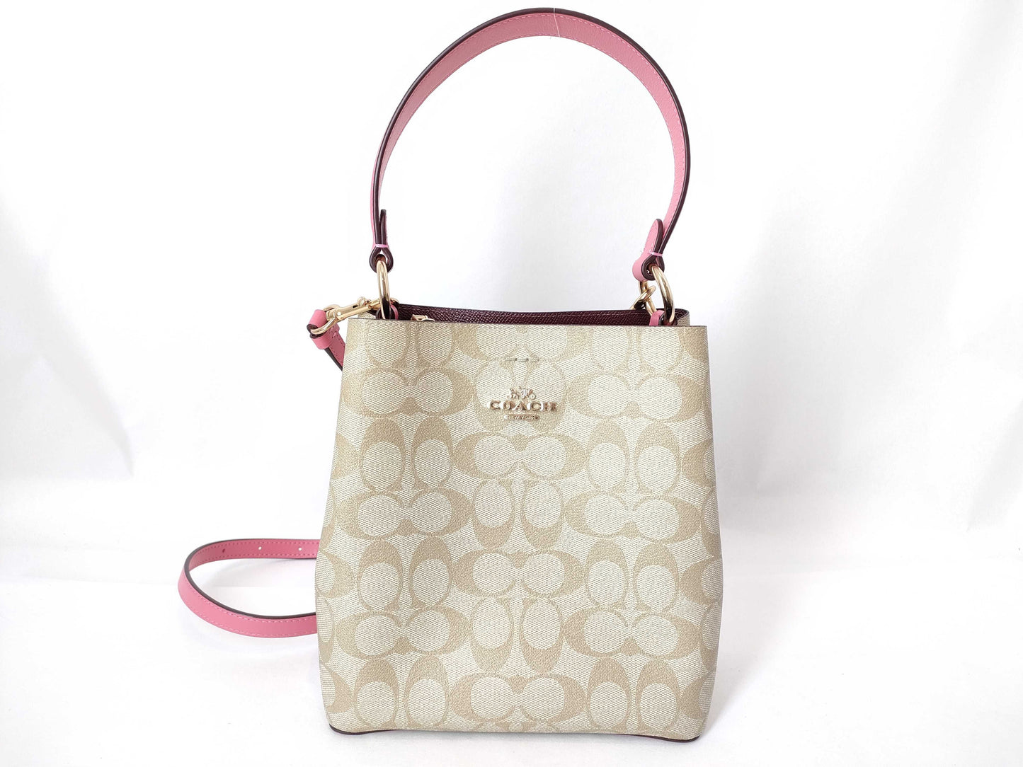 COACH Signature 2-Way PVC Handbag in Beige and Pink