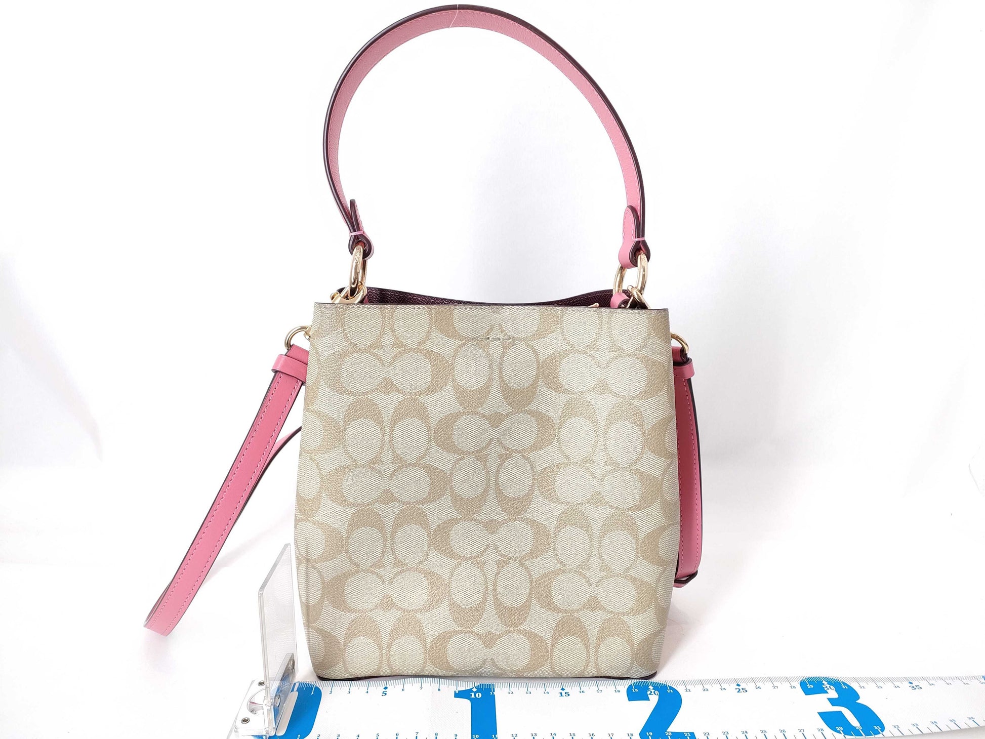 COACH Signature 2-Way PVC Handbag in Beige and Pink
