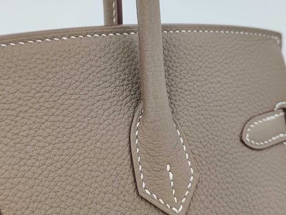 HERMES HERMES Birkin 25 Togo/Etoupe/K Stamp/Silver Handbag