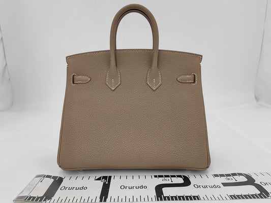 HERMES HERMES Birkin 25 Togo/Etoupe/K Stamp/Silver Handbag