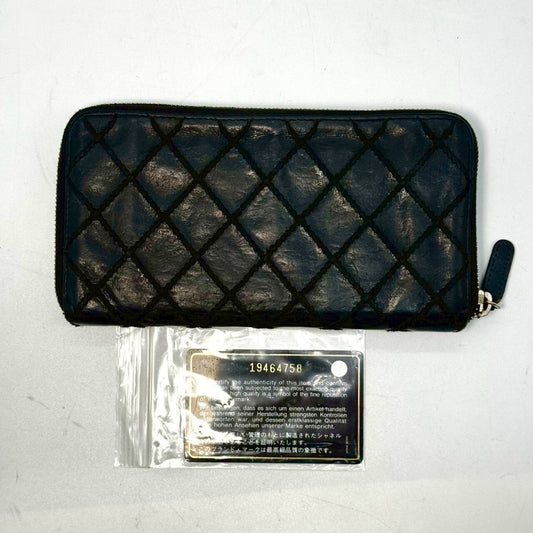 CHANEL Matelasse Wild Stitch Long Wallet, Black, 19464758, with Guarantee Card