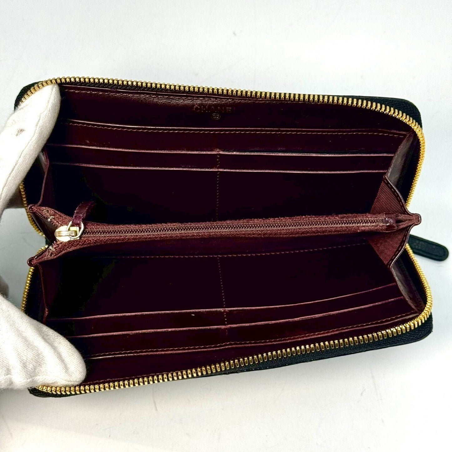 CHANEL Matelasse Caviar Leather Round Zip Long Wallet, Black, 19294662, with Guarantee Card