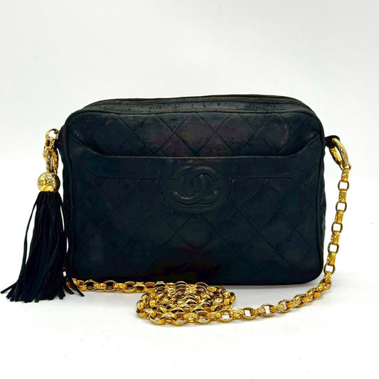CHANEL Matelasse Lambskin Fringed Jeweled Chain Shoulder Bag, Black, 1986940