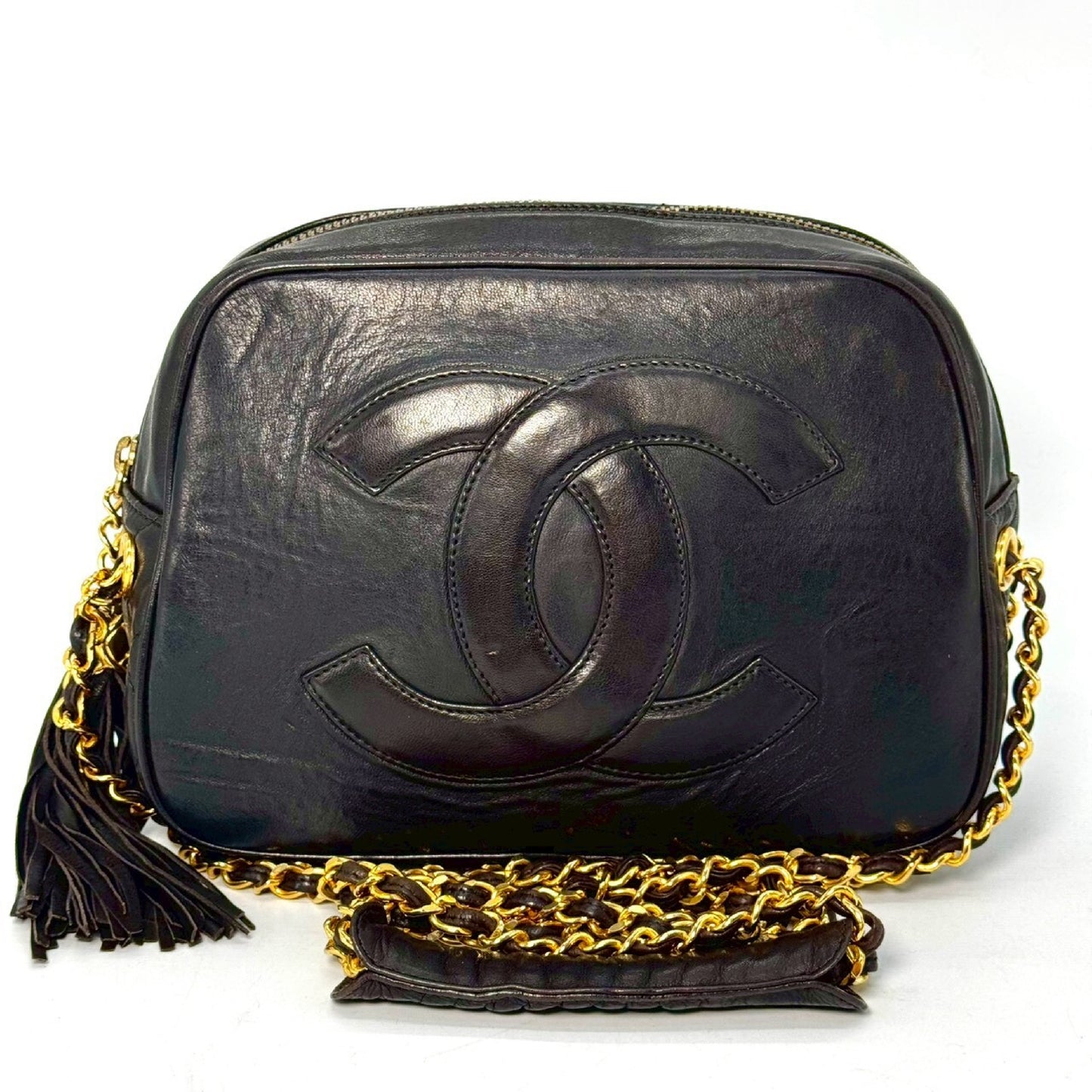 CHANEL Matelasse Deca Coco Lambskin Fringed Chain Shoulder Bag, Black, No Serial Number Seal