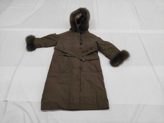 MaxMara Fox Fur Down Coat with Belt, Size 165 Coat