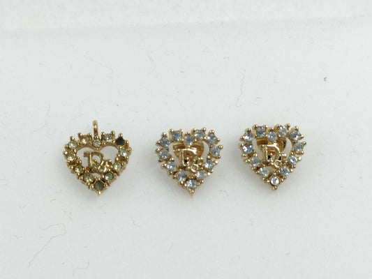 Dior Logo Heart Rhinestone Earrings/Necklace Top Earrings