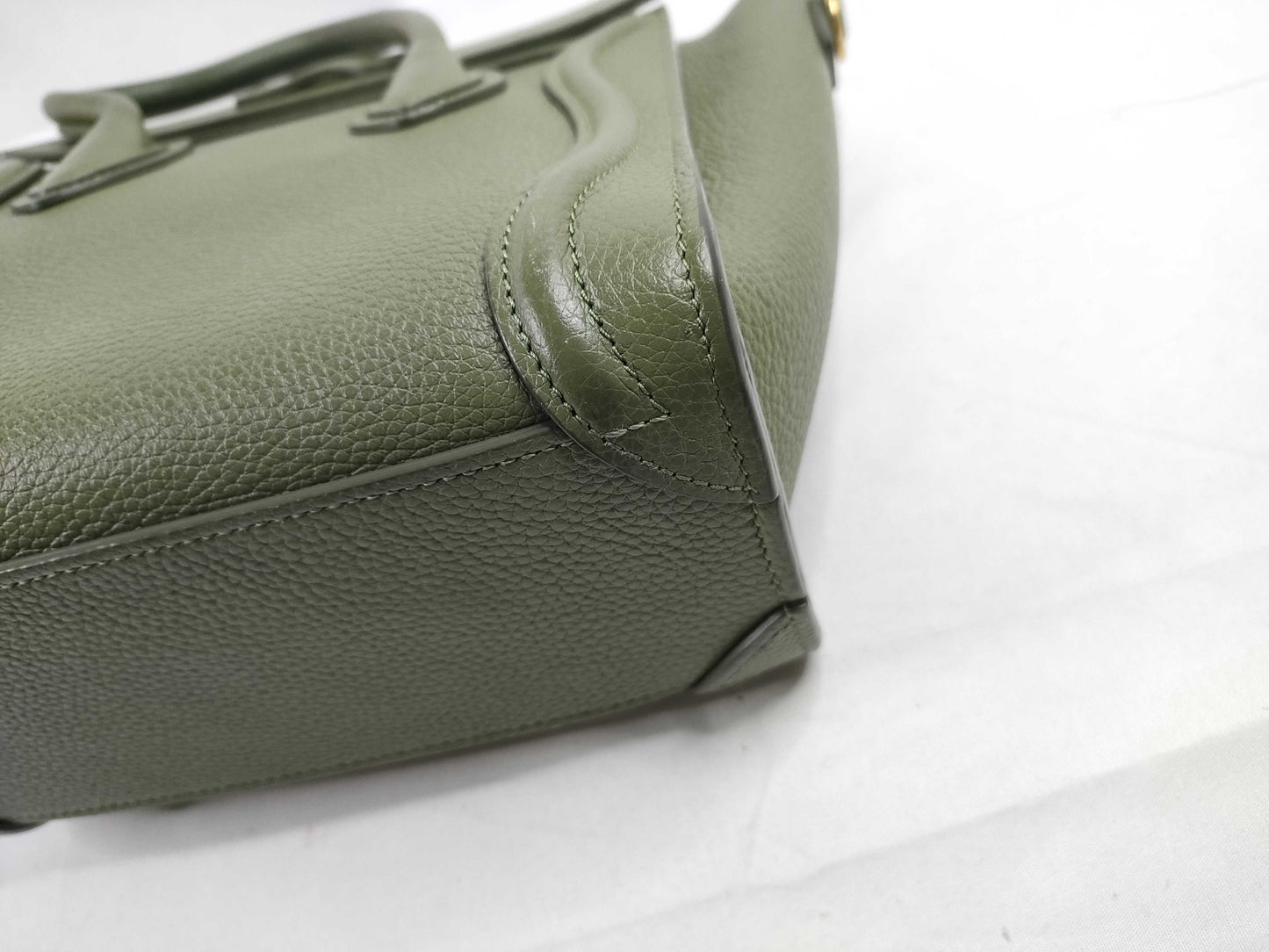 CELINE Luggage Nano Shopper Green Strap Handbag