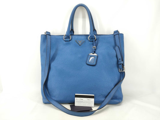 PRADA PRADA BN1713 Triangle Logo 2-Way Tote Bag Blue Tote Bag