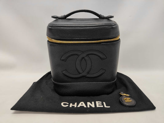 LOUIS VUITTON CHANEL Caviar Skin Black Vanity Bag