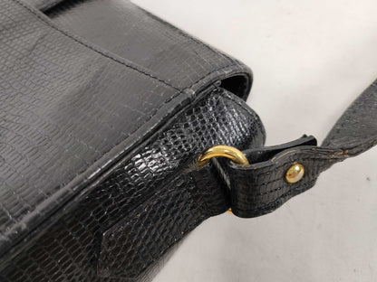 Yves Saint Laurent Cassandra Lizard Leather Shoulder Bag in Black