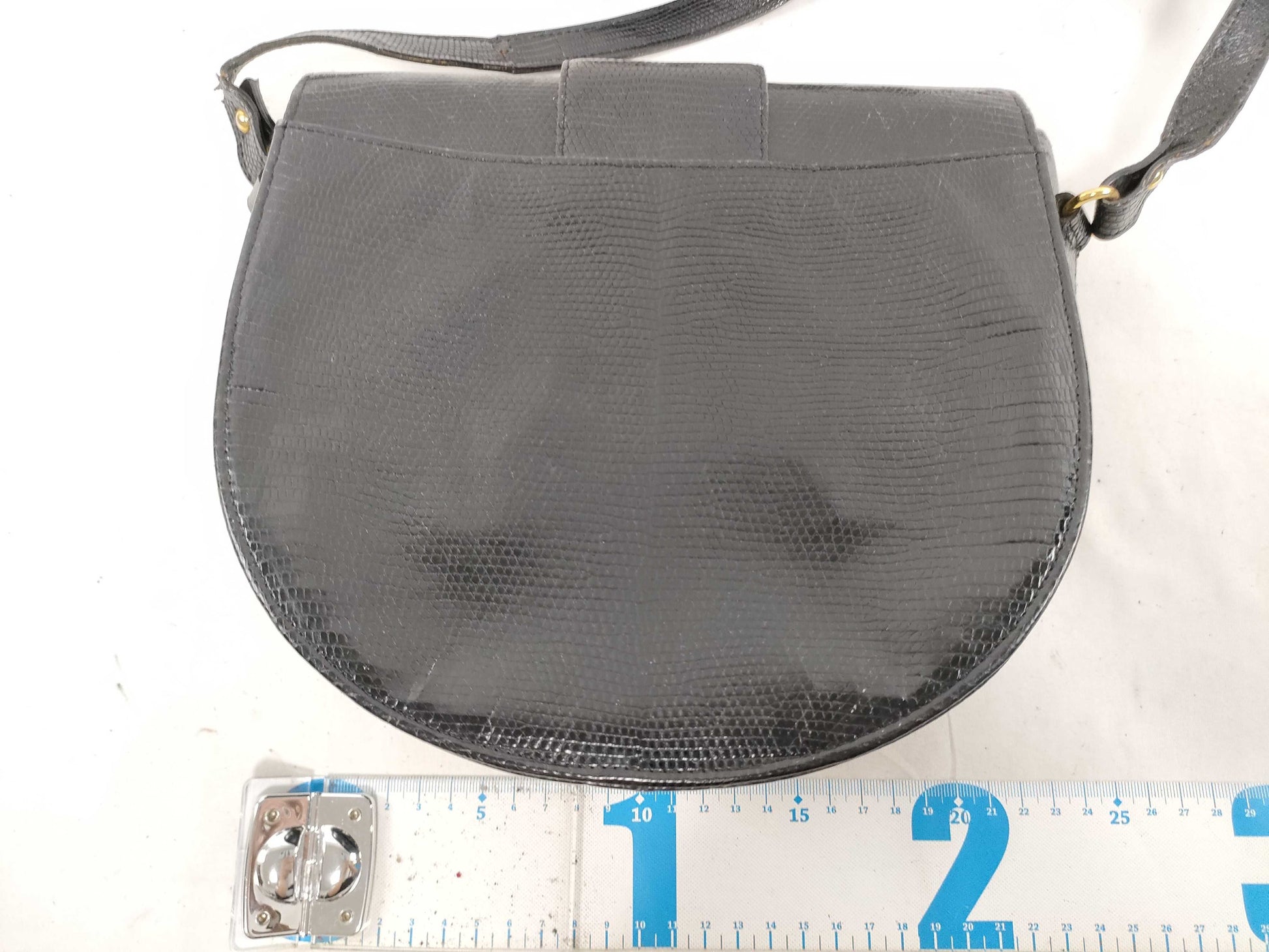 Yves Saint Laurent Cassandra Lizard Leather Shoulder Bag in Black