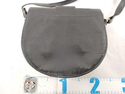 Yves Saint Laurent Cassandra Lizard Leather Shoulder Bag in Black