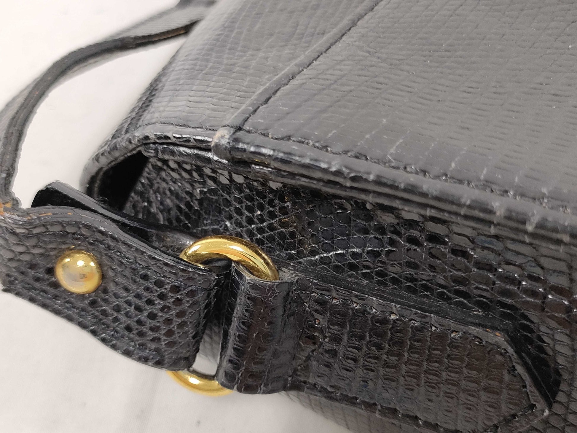 Yves Saint Laurent Cassandra Lizard Leather Shoulder Bag in Black