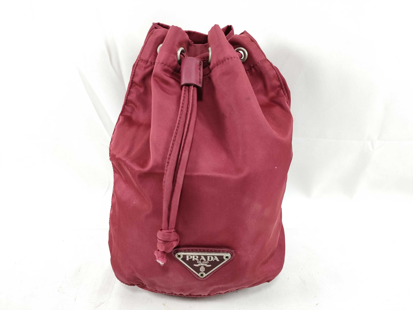 PRADA PRADA Prada Drawstring Pouch with Triangular Logo Plate, Red