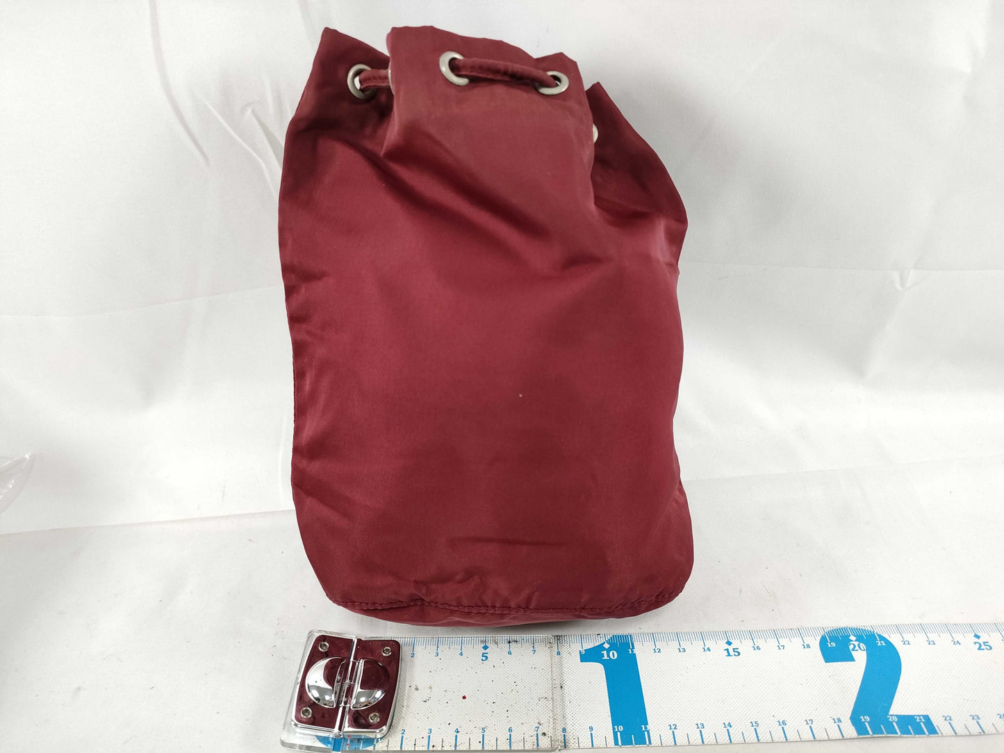 PRADA PRADA Prada Drawstring Pouch with Triangular Logo Plate, Red