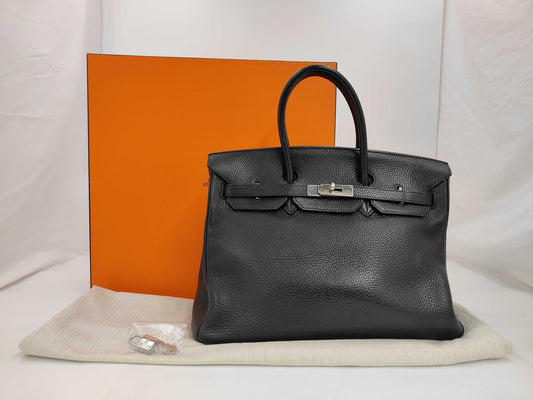 HERMES Birkin 35 Taurillon Black with Silver Hardware Handbag