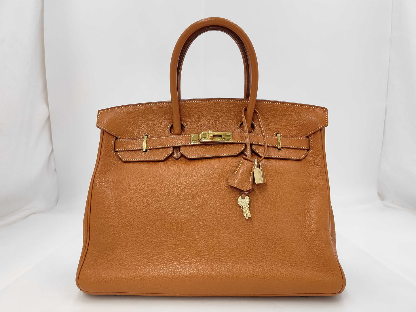 HERMES Birkin 35 Ardennes Gold Handbag with Gold Hardware