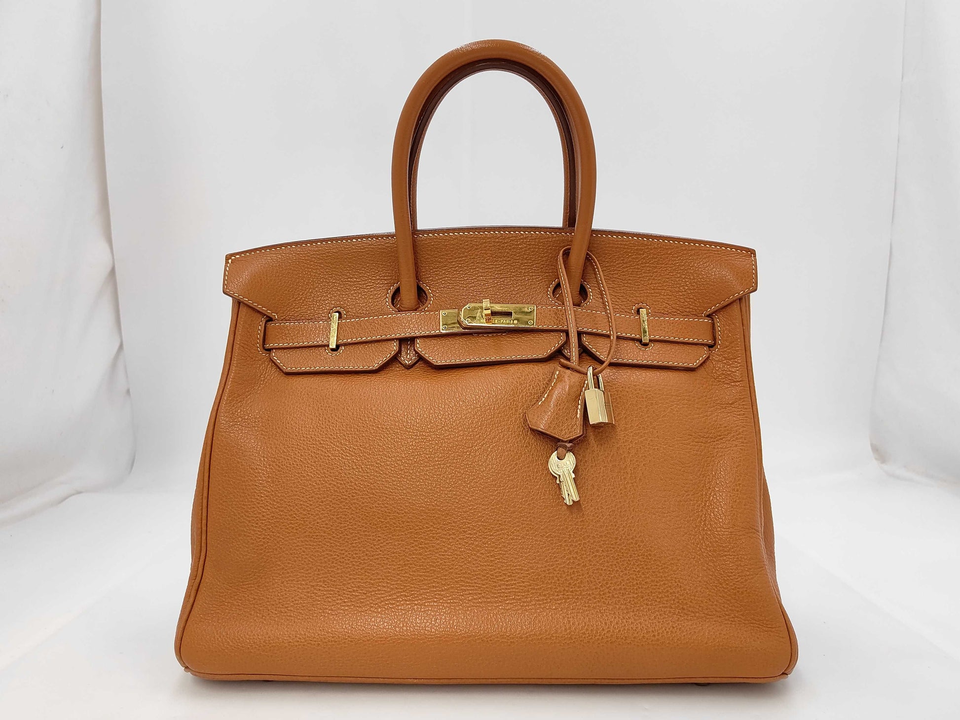 HERMES Birkin 35 Ardennes Gold Handbag with Gold Hardware