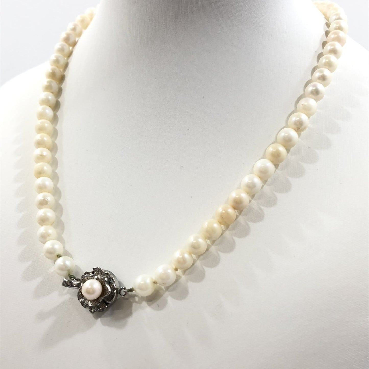 Pearl Necklace, Diameter: Approx. 6.4-6.9mm, Sterling Silver, 28.5g 