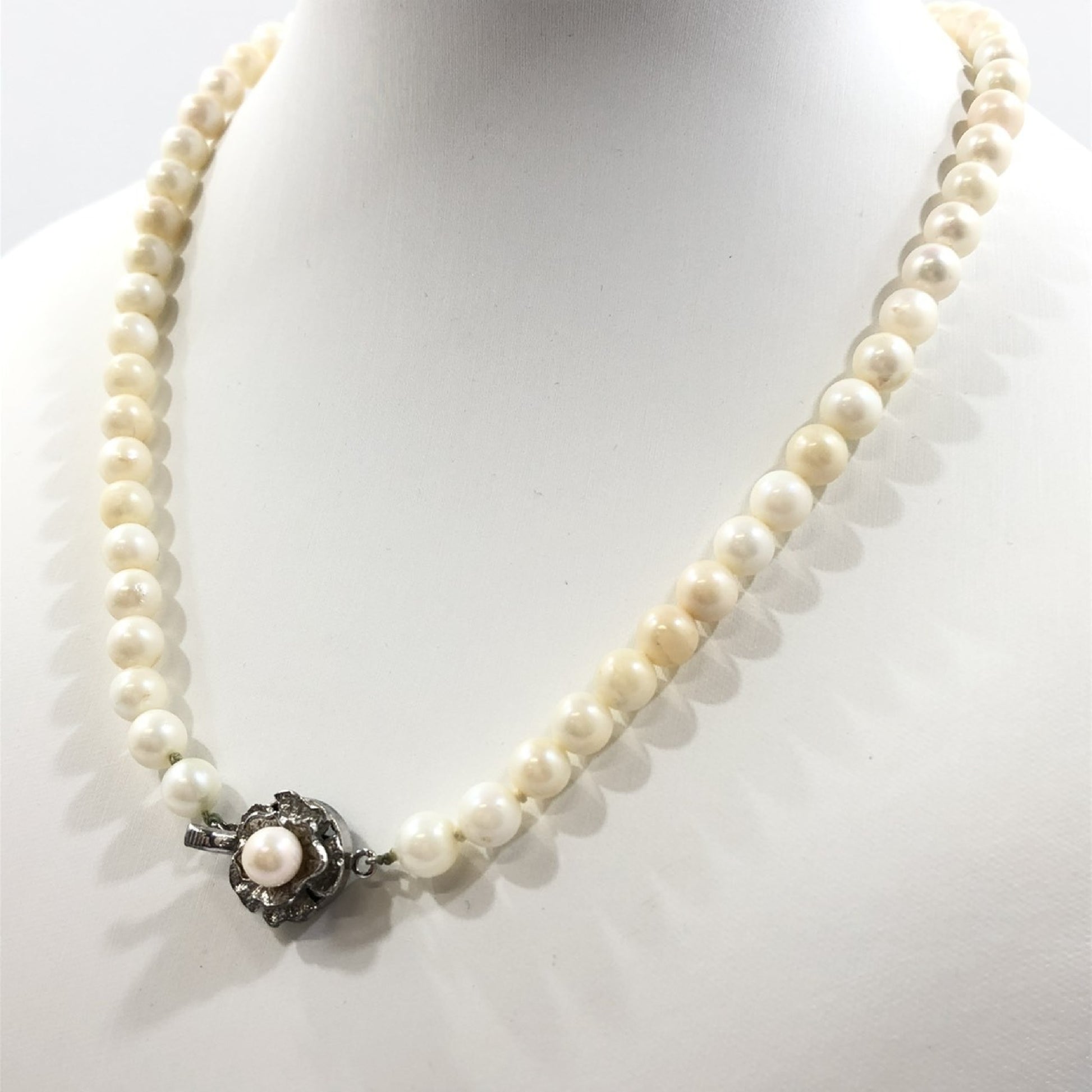 Pearl Necklace, Diameter: Approx. 6.4-6.9mm, Sterling Silver, 28.5g 