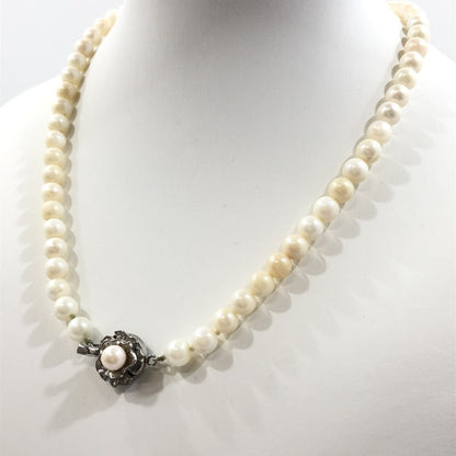 Pearl Necklace, Diameter: Approx. 6.4-6.9mm, Sterling Silver, 28.5g 