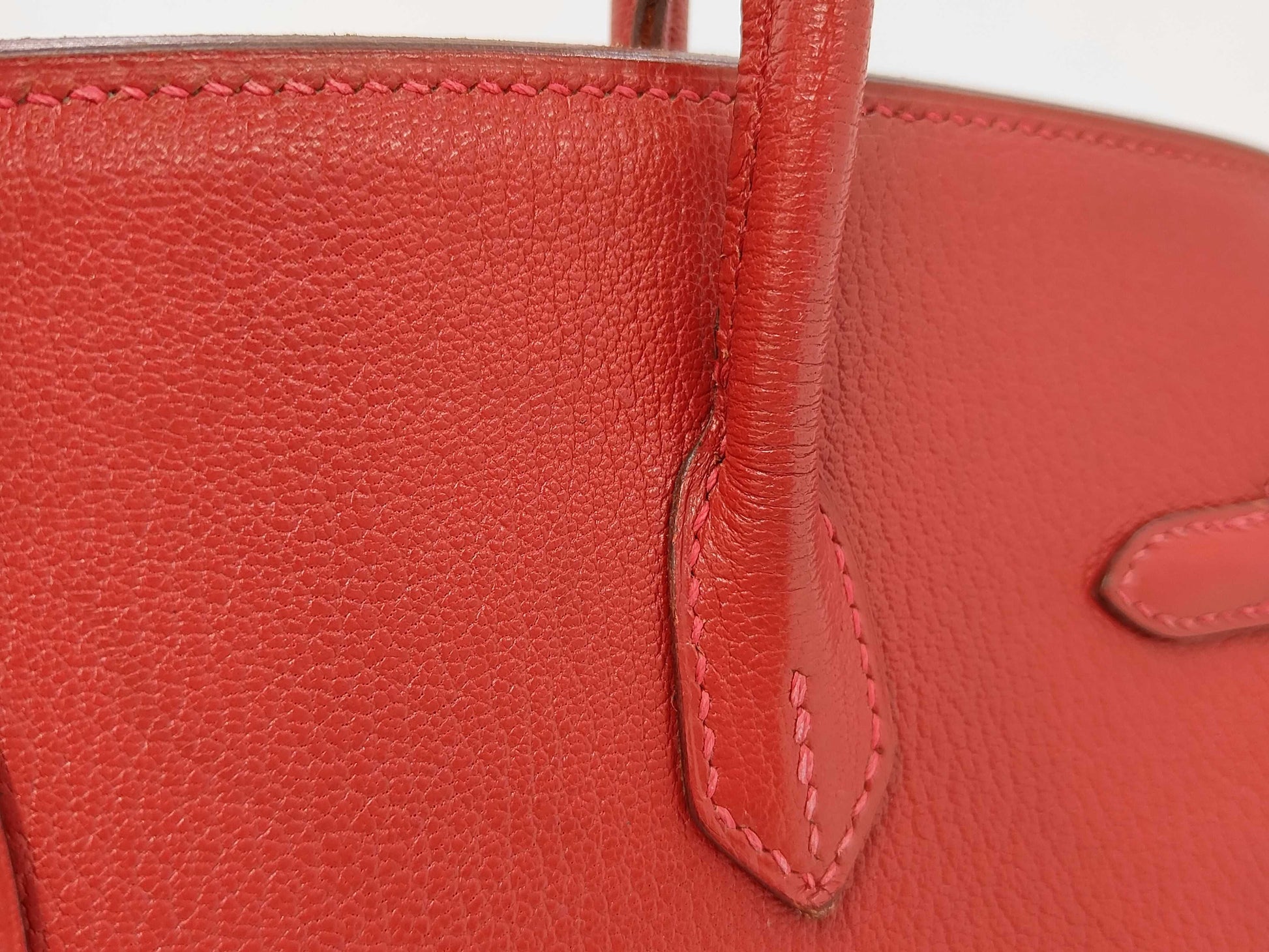 HERMES Birkin 25 Togo Red Handbag with Silver Hardware and J Stamp