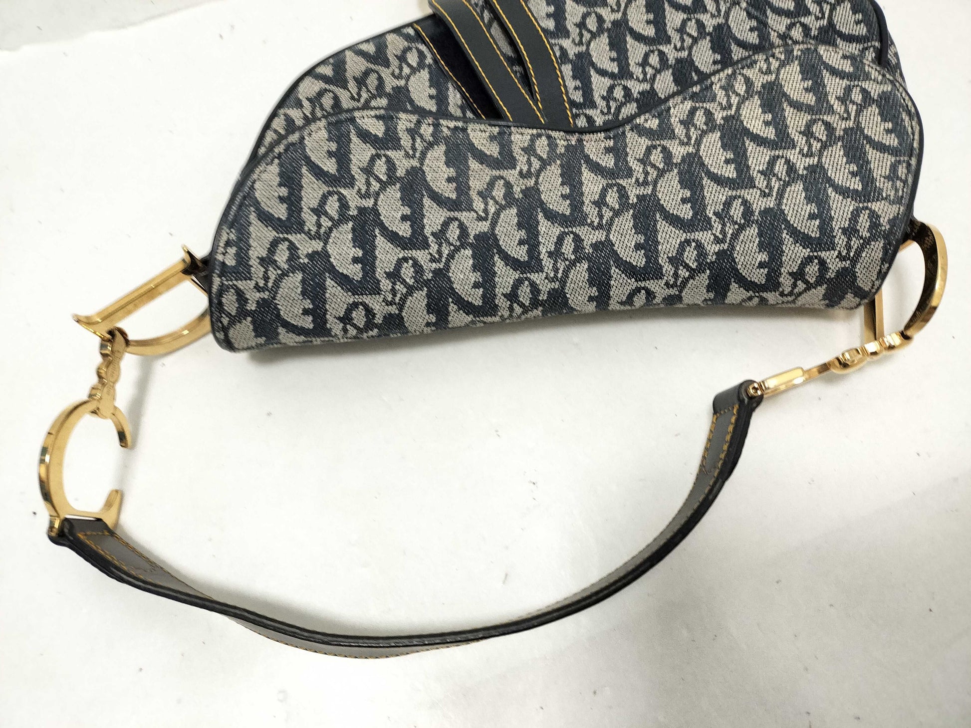 Dior Trotter Saddle Bag, One-Shoulder Bag, Trotter Canvas, Navy Blue