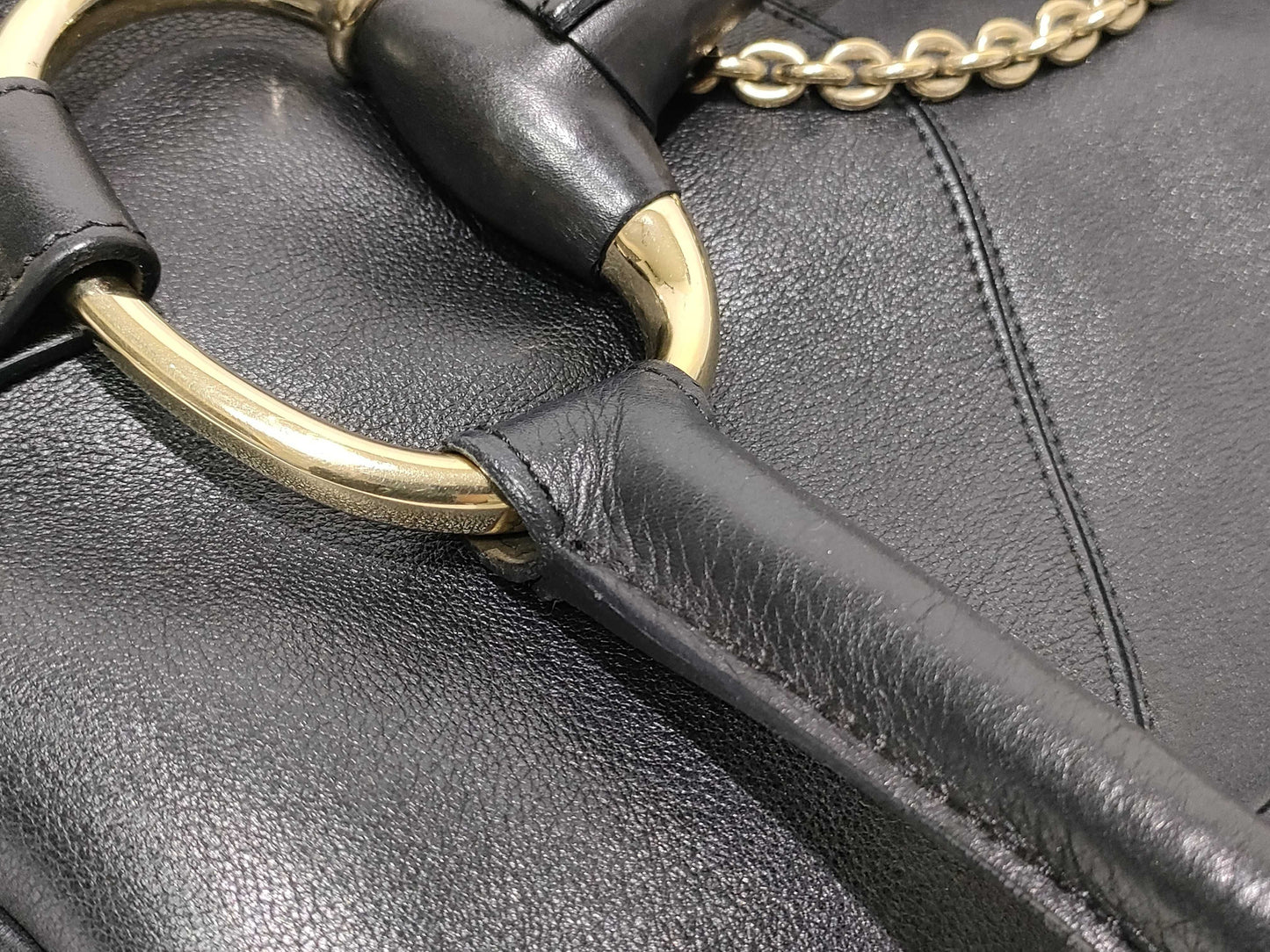 GUCCI Horsebit Handbag in Black Calfskin Boston Bag