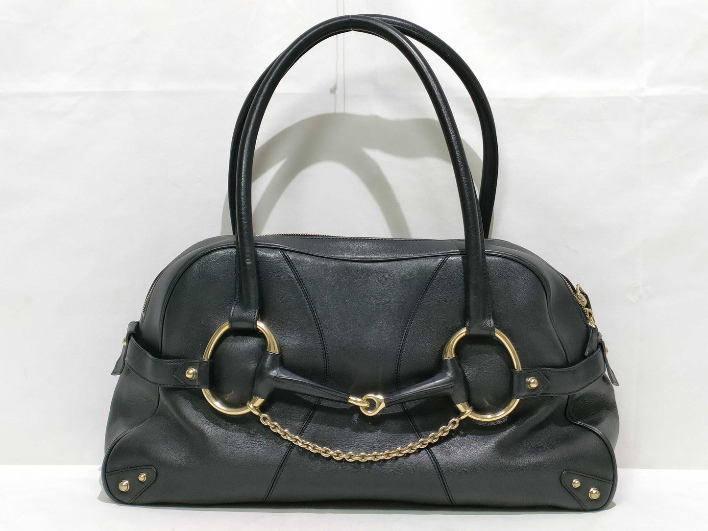 GUCCI Horsebit Handbag in Black Calfskin Boston Bag