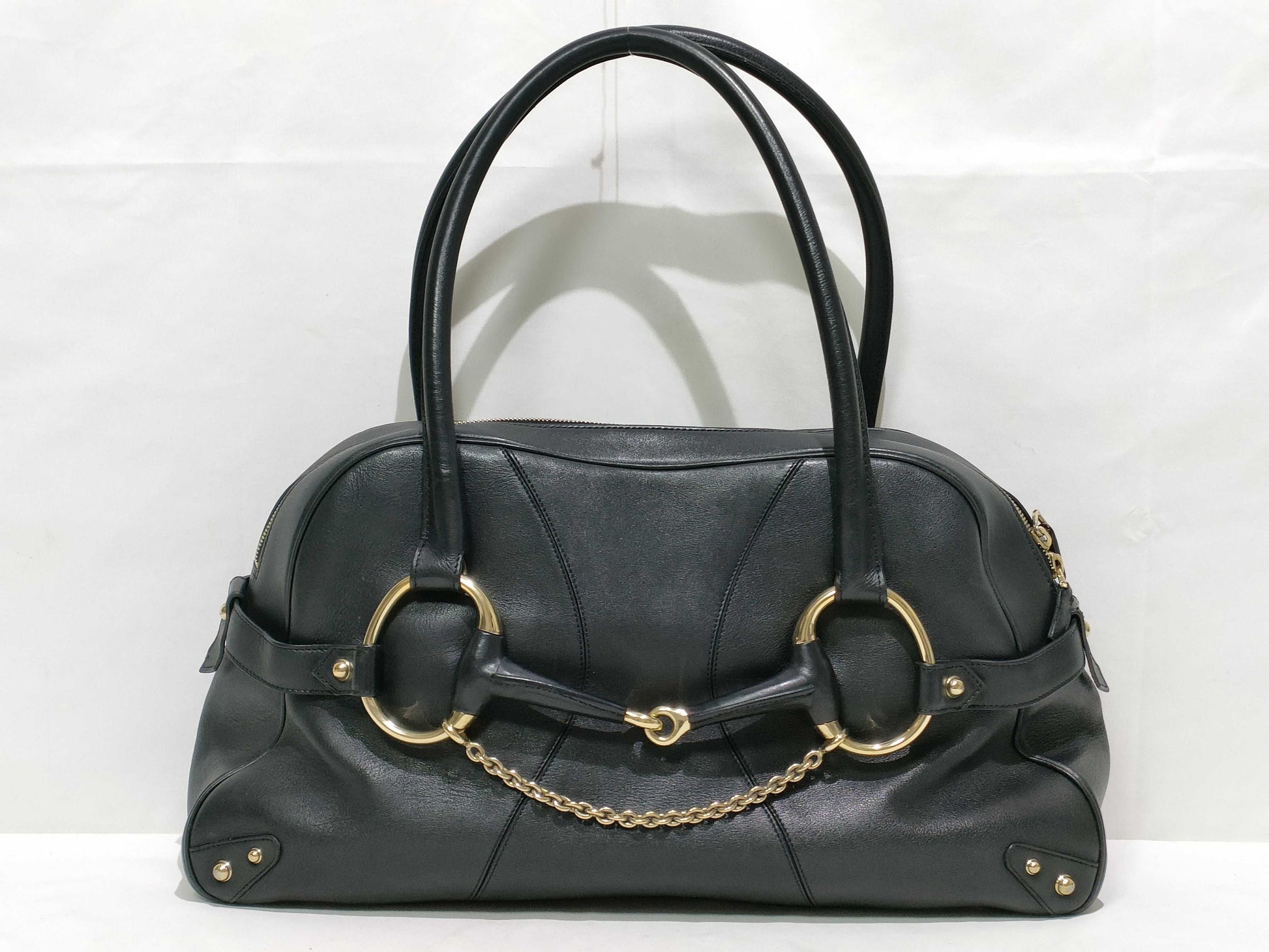 GUCCI Horsebit Handbag in Black Calfskin Boston Bag