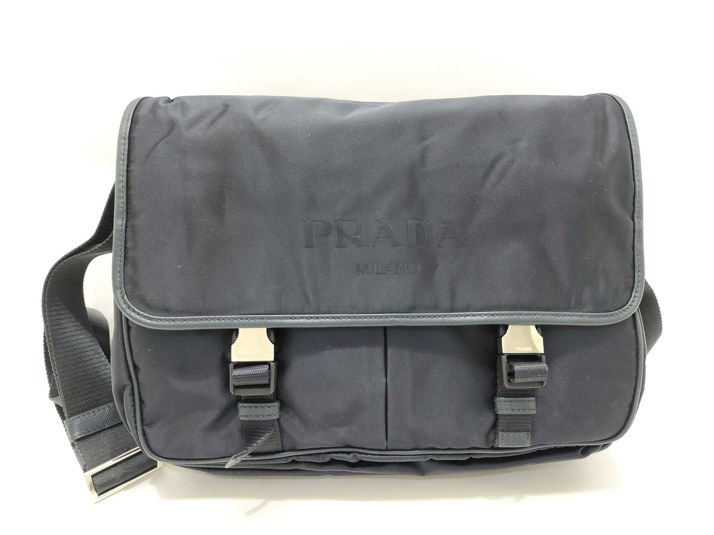 PRADA Nylon Messenger Bag, Tessuto, Double Pocket, Nylon, Black, Shoulder Bag